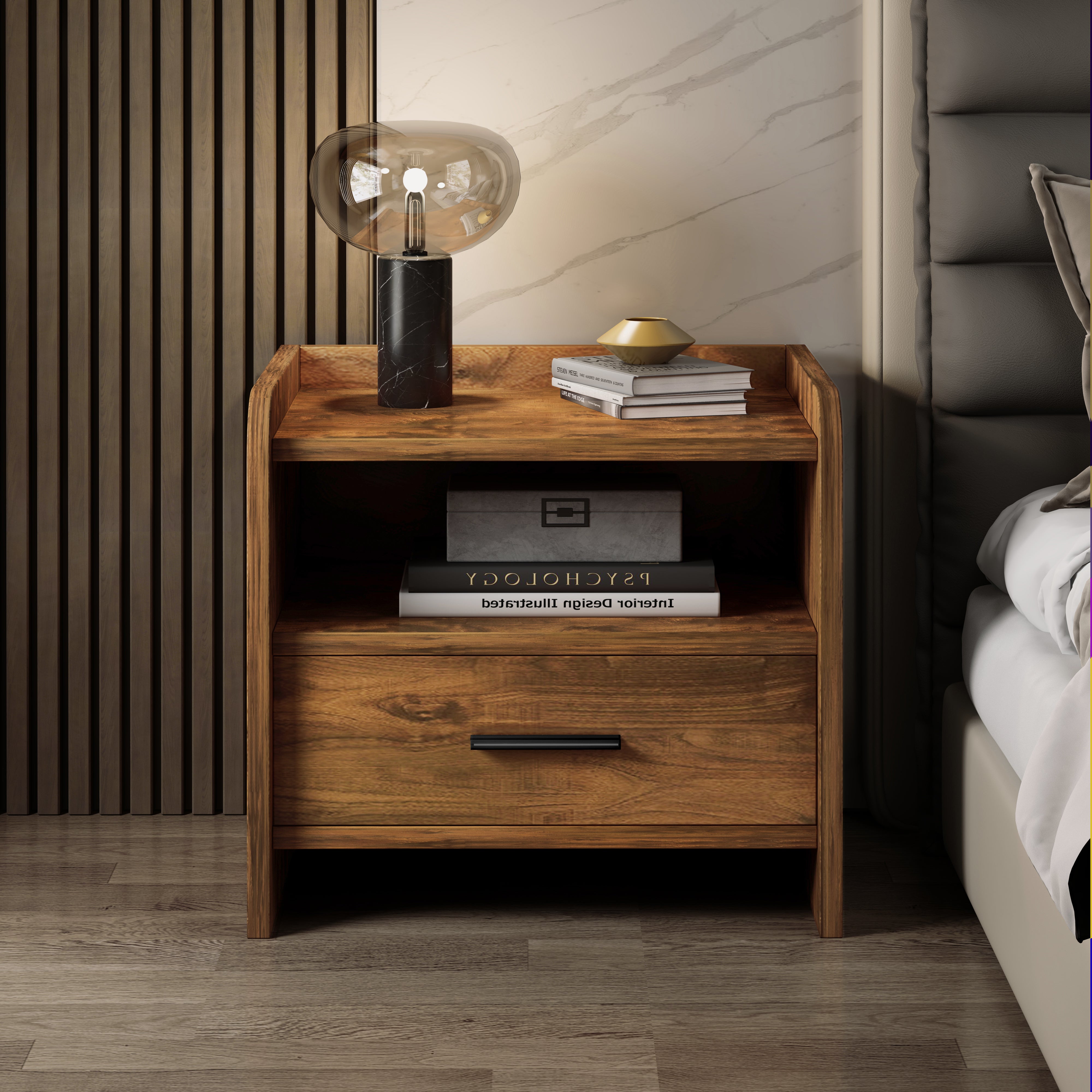 Serene Rustic Wood Bedside Table Nightstand with Drawer