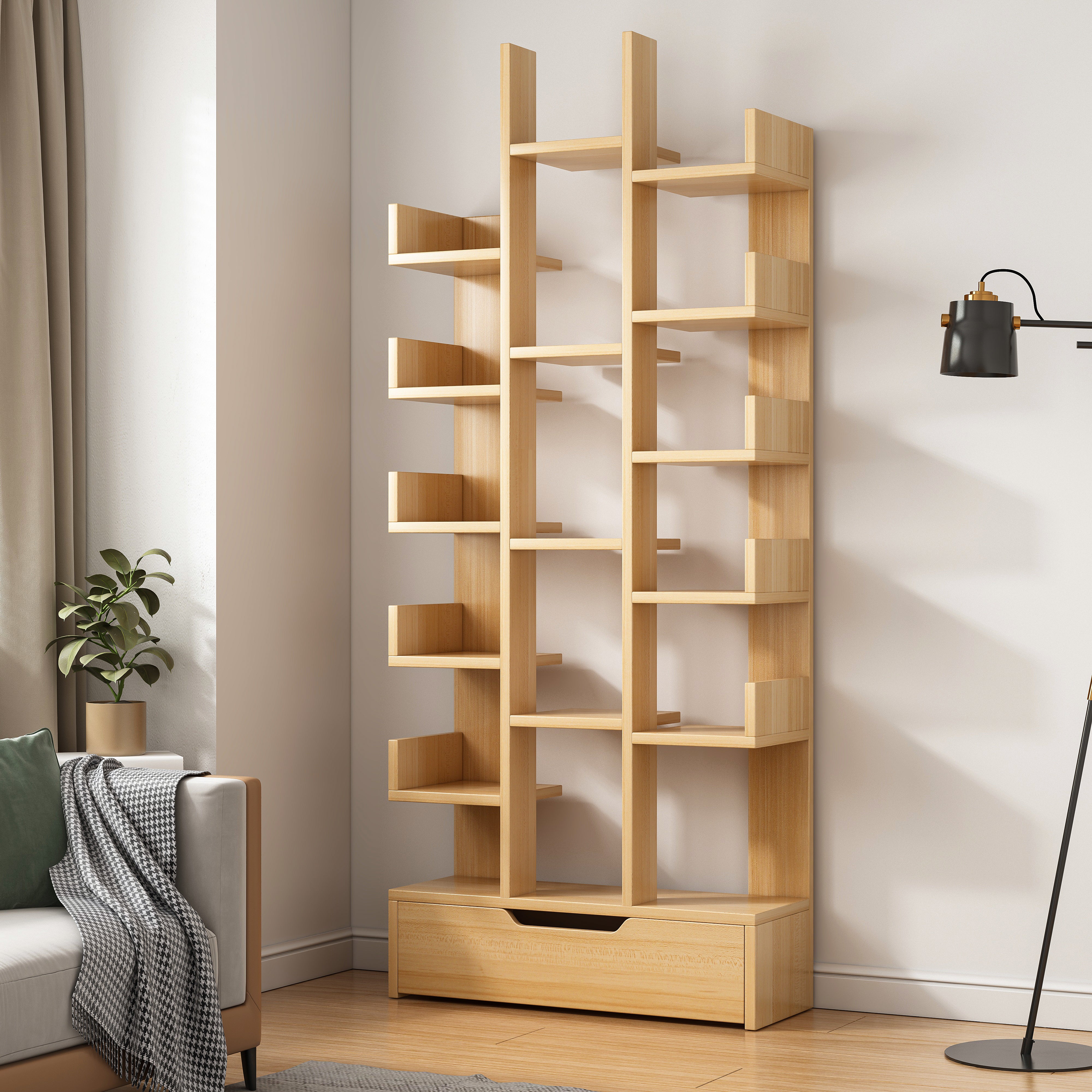 18-Shelf Brilliance Bookshelf Display Cabinet Shelf Bookcase Storage Organizer (Natural Oak)