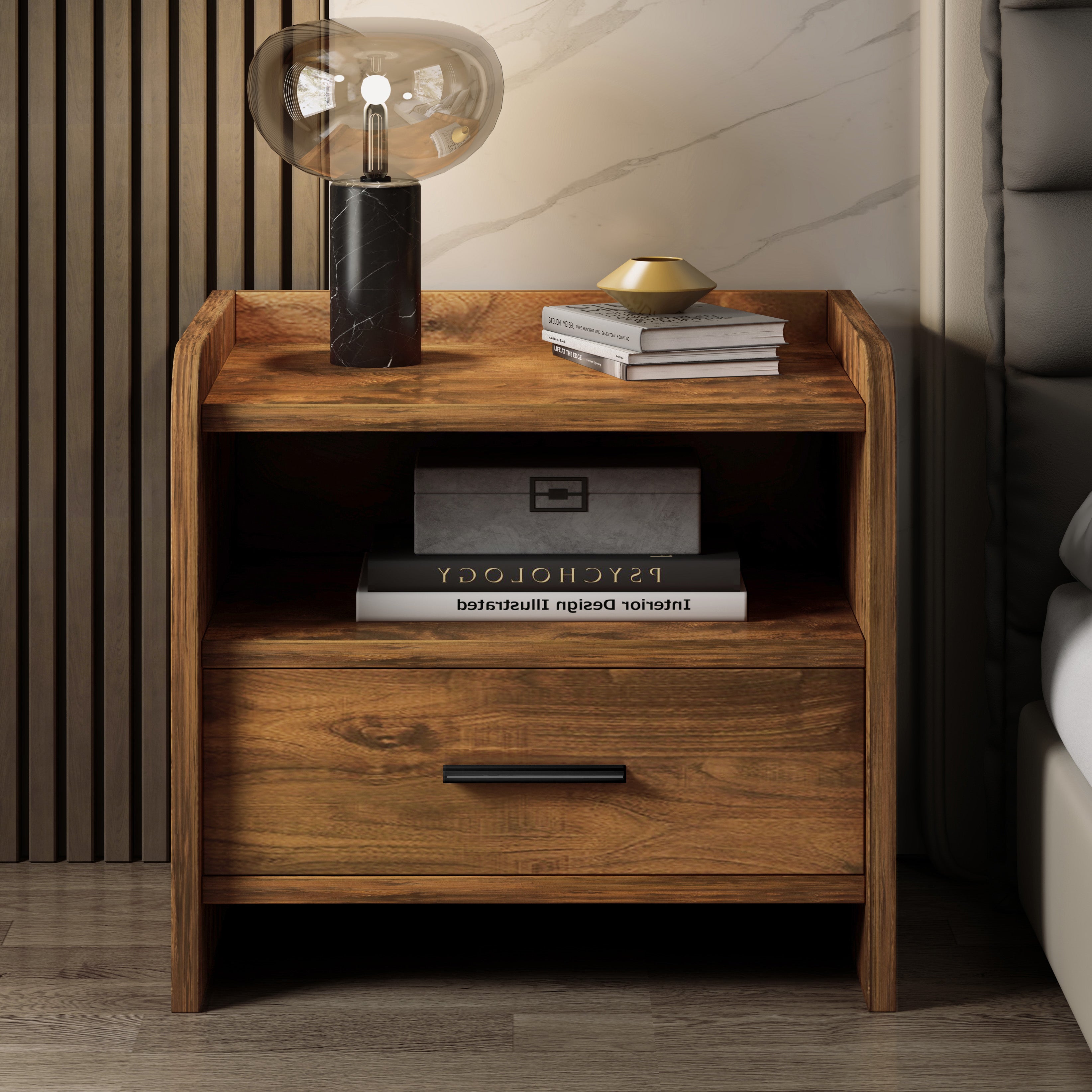 Serene Rustic Wood Bedside Table Nightstand with Drawer