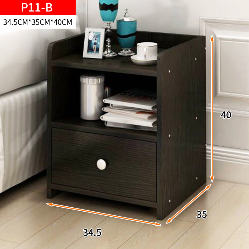 2 x Varossa Classic Bedside Table with Drawer (Black Wood) - grandhubs.shop