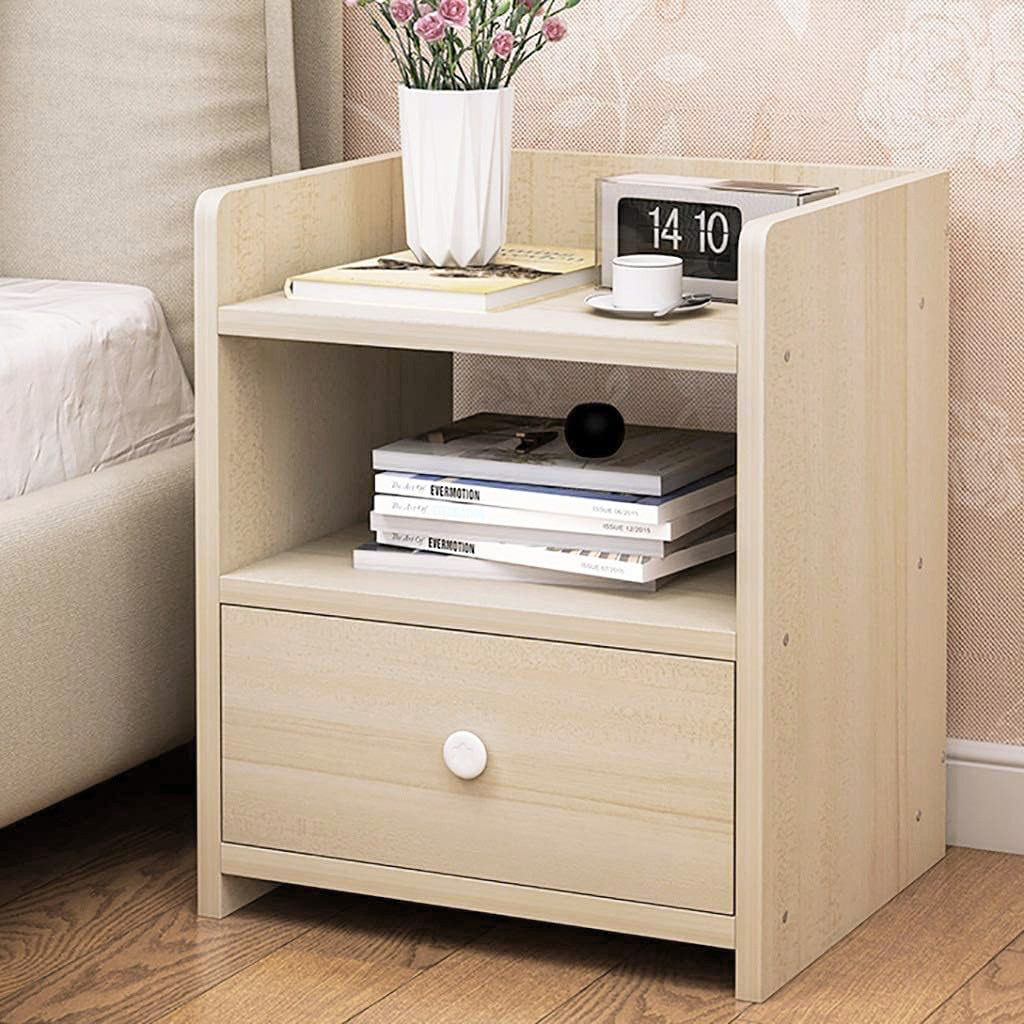 2 x Varossa Classic Bedside Table with Drawer (White Oak) - grandhubs.shop