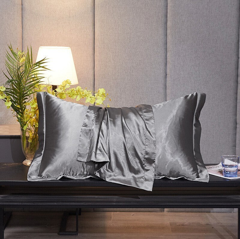 2 x Luxury Silk Satin Bedding Pillowcases Pillow Cases (Grey) - grandhubs.shop
