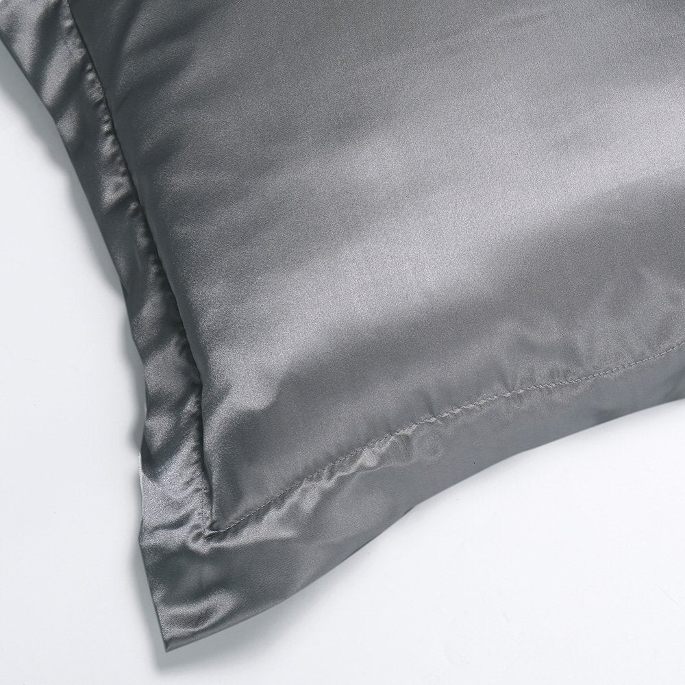 2 x Luxury Silk Satin Bedding Pillowcases Pillow Cases (Grey) - grandhubs.shop