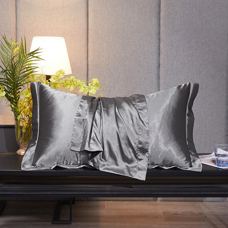 2 x Luxury Silk Satin Bedding Pillowcases Pillow Cases (Grey) - grandhubs.shop