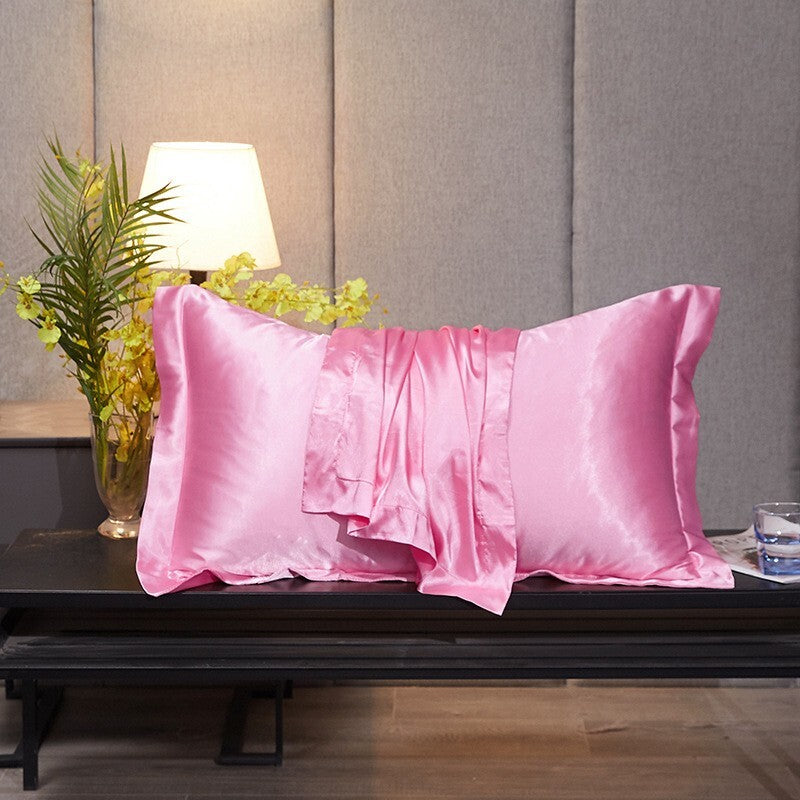 2 x Luxury Silk Satin Bedding Pillowcases Pillow Cases (Pink) - grandhubs.shop