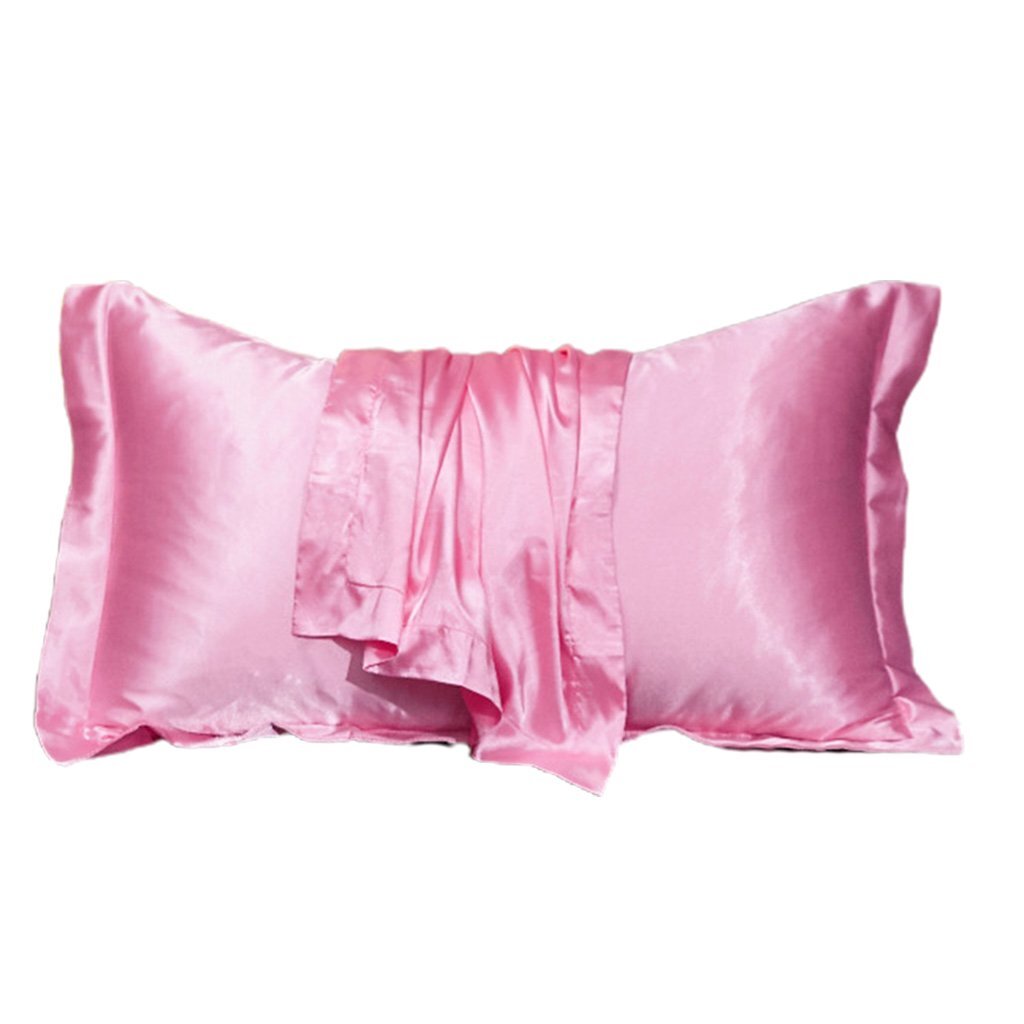 2 x Luxury Silk Satin Bedding Pillowcases Pillow Cases (Pink) - grandhubs.shop