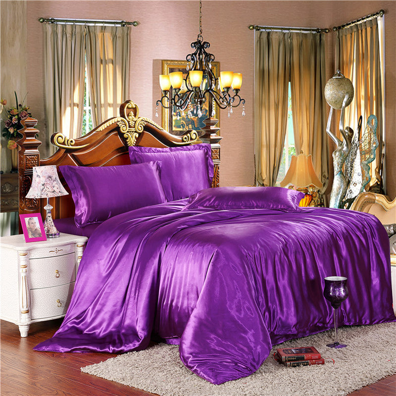 2 x Luxury Silk Satin Bedding Pillowcases Pillow Cases (Purple) - grandhubs.shop