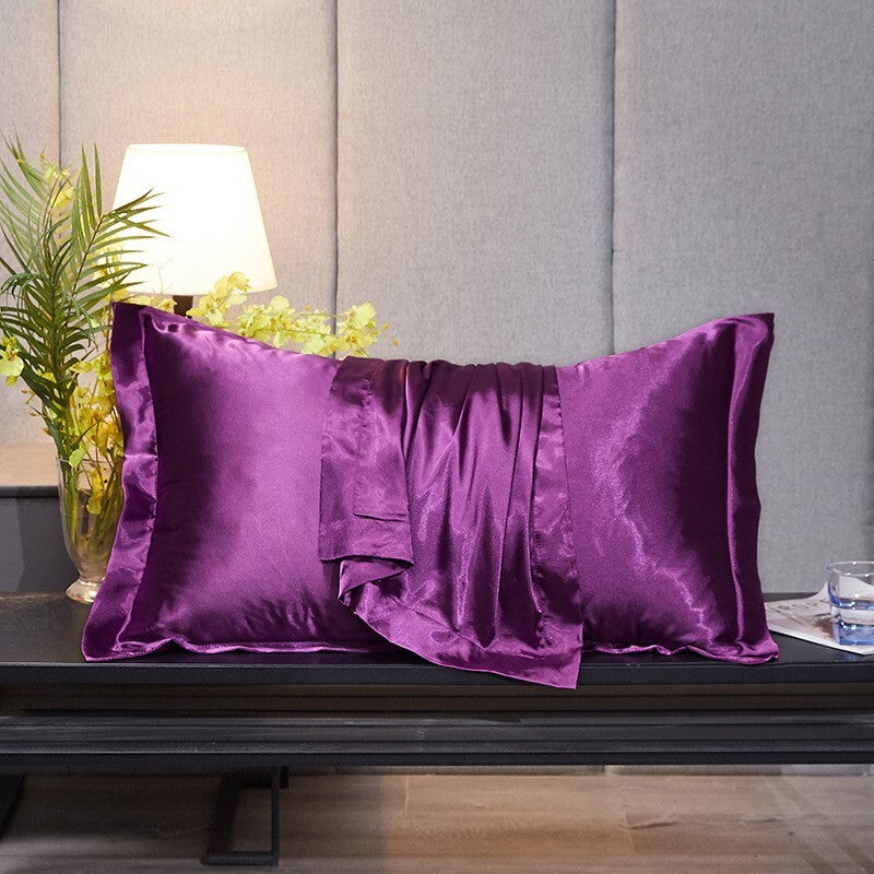 2 x Luxury Silk Satin Bedding Pillowcases Pillow Cases (Purple) - grandhubs.shop