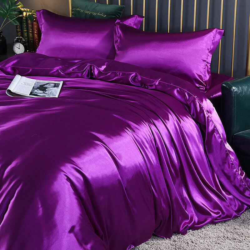 2 x Luxury Silk Satin Bedding Pillowcases Pillow Cases (Purple) - grandhubs.shop