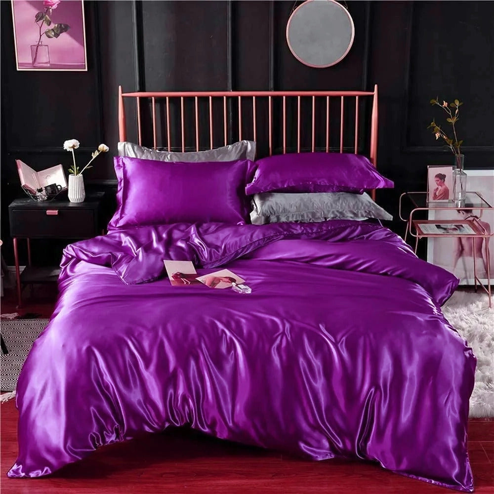 2 x Luxury Silk Satin Bedding Pillowcases Pillow Cases (Purple) - grandhubs.shop