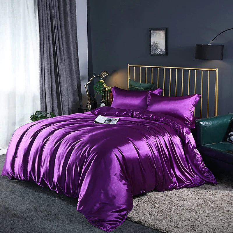 2 x Luxury Silk Satin Bedding Pillowcases Pillow Cases (Purple) - grandhubs.shop