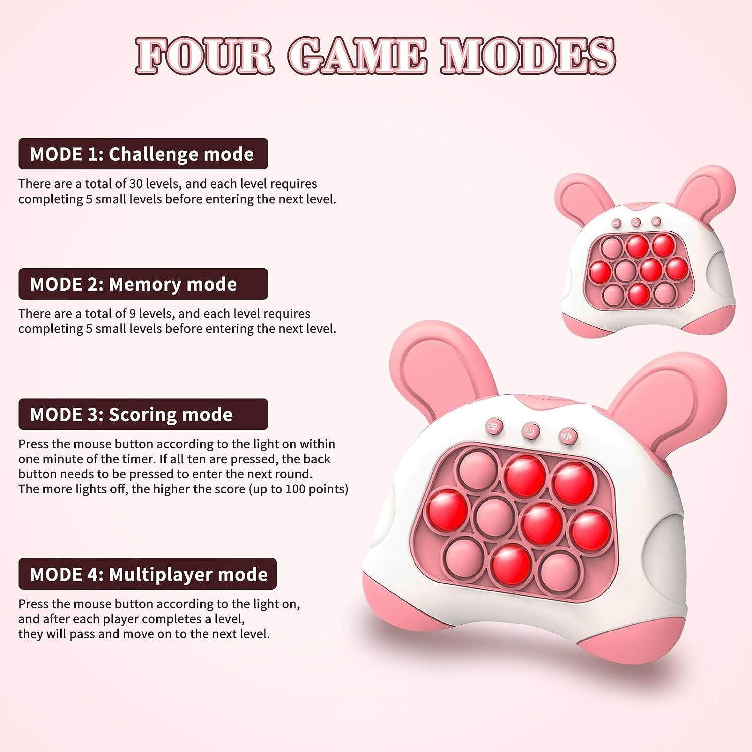 Light Up Push Pop Puzzle Eletric Handheld Game Console Fidget Toy Machine (Pink Rabbit) - grandhubs.shop