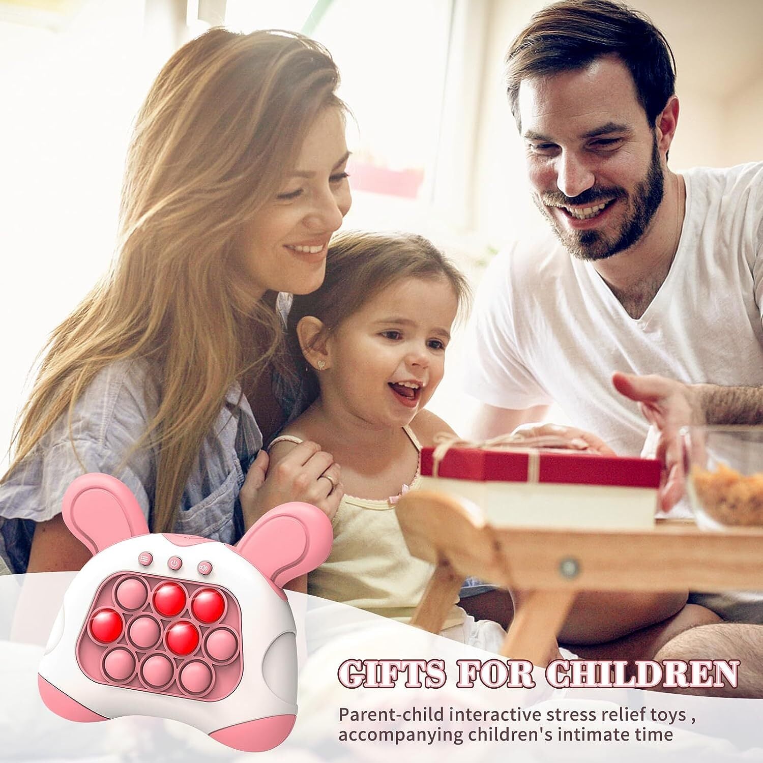 Light Up Push Pop Puzzle Eletric Handheld Game Console Fidget Toy Machine (Pink Rabbit) - grandhubs.shop