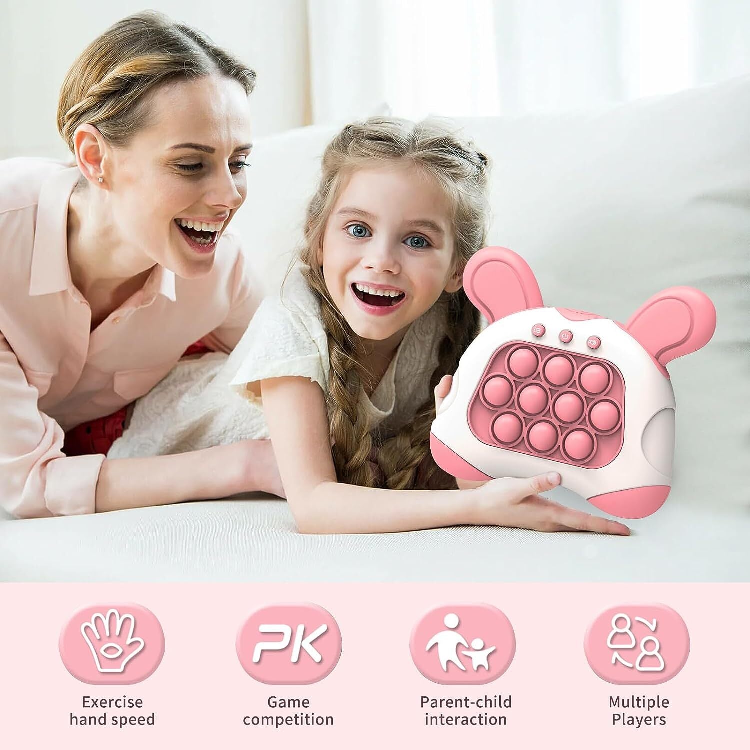 Light Up Push Pop Puzzle Eletric Handheld Game Console Fidget Toy Machine (Pink Rabbit) - grandhubs.shop