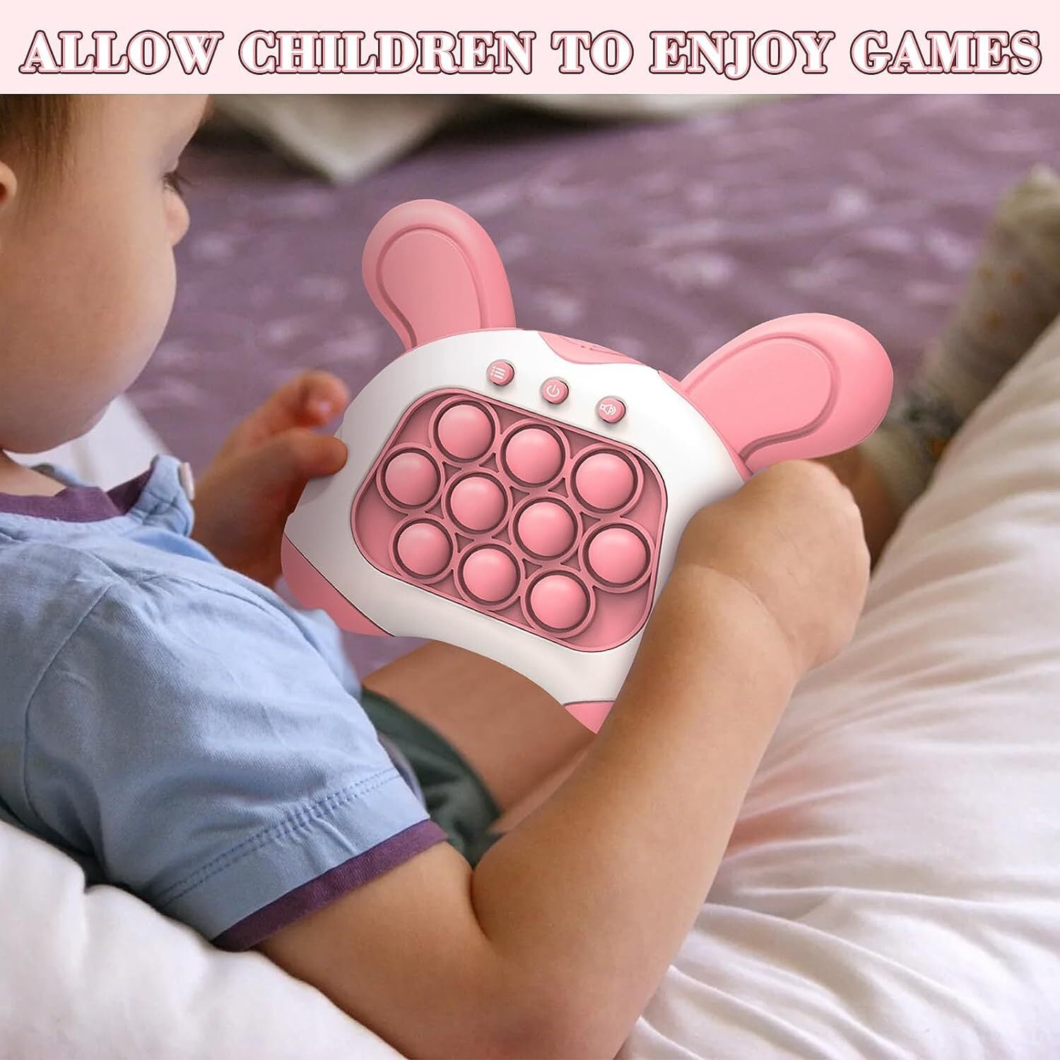 Light Up Push Pop Puzzle Eletric Handheld Game Console Fidget Toy Machine (Pink Rabbit) - grandhubs.shop