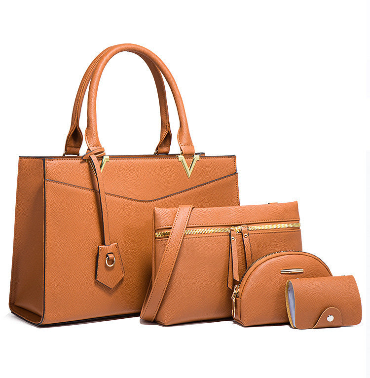 4 PCS Deluxe Faux Leather Handbag Set, Tote, Shoulder Bag, Clutch Purse Wallet & Coin Bag (Copper) - grandhubs.shop