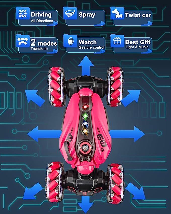 RC Hand Gesture Remote Control 4WD Mist Twister Stunt Car (Pink) - grandhubs.shop