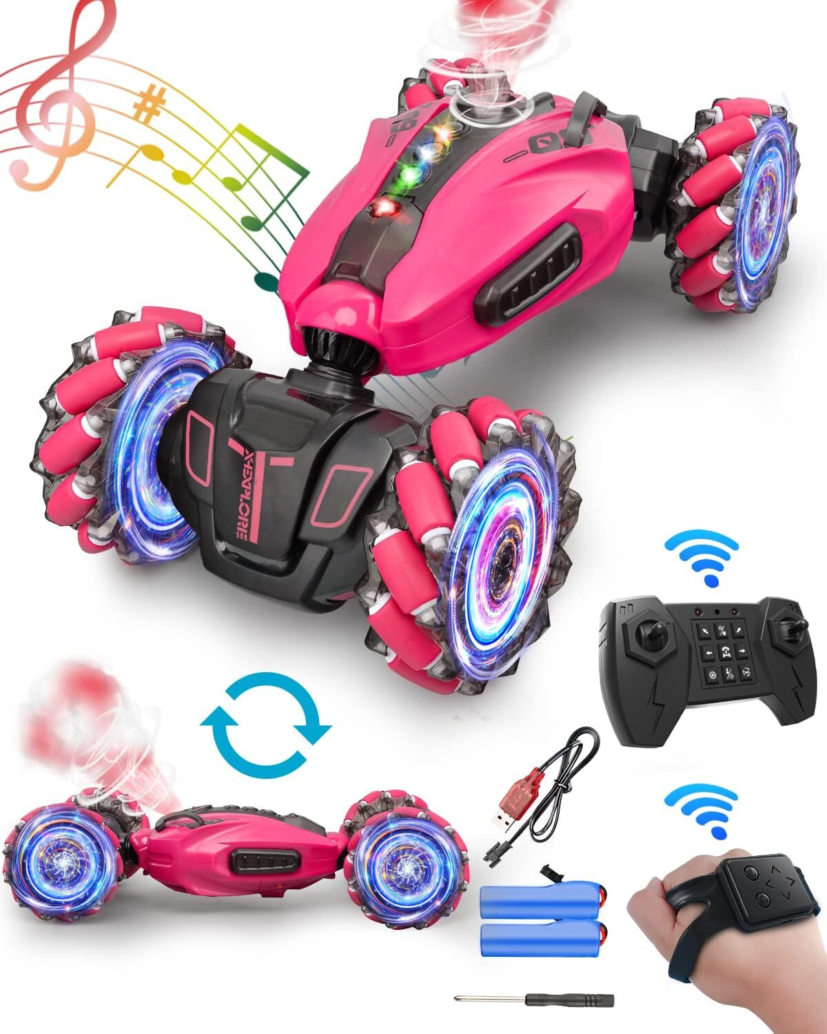 RC Hand Gesture Remote Control 4WD Mist Twister Stunt Car (Pink) - grandhubs.shop