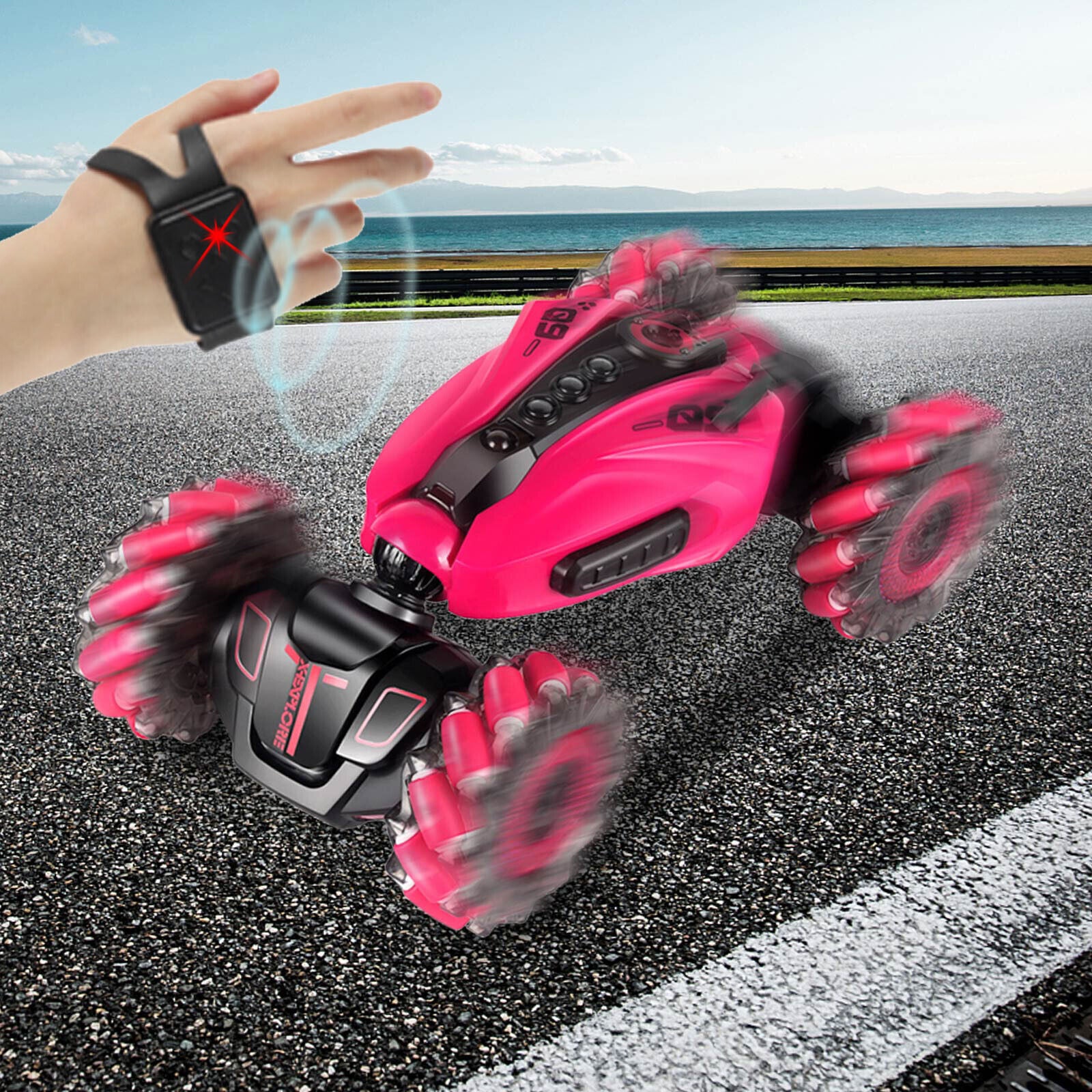 RC Hand Gesture Remote Control 4WD Mist Twister Stunt Car (Pink) - grandhubs.shop