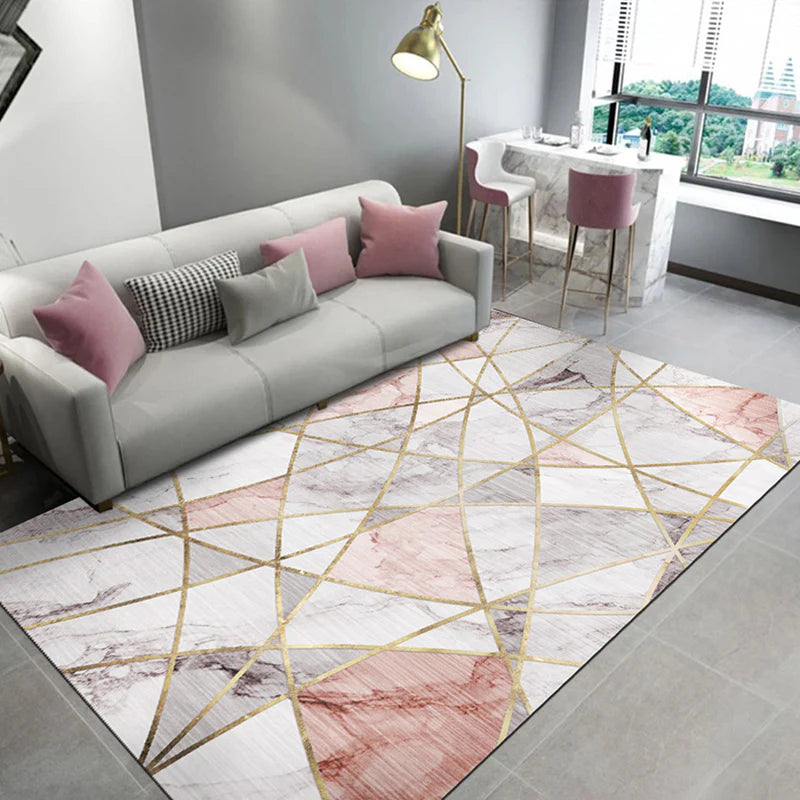 XL Extra Large Lush Plush Pink Marble Rug Carpet Mat (300 x 200)