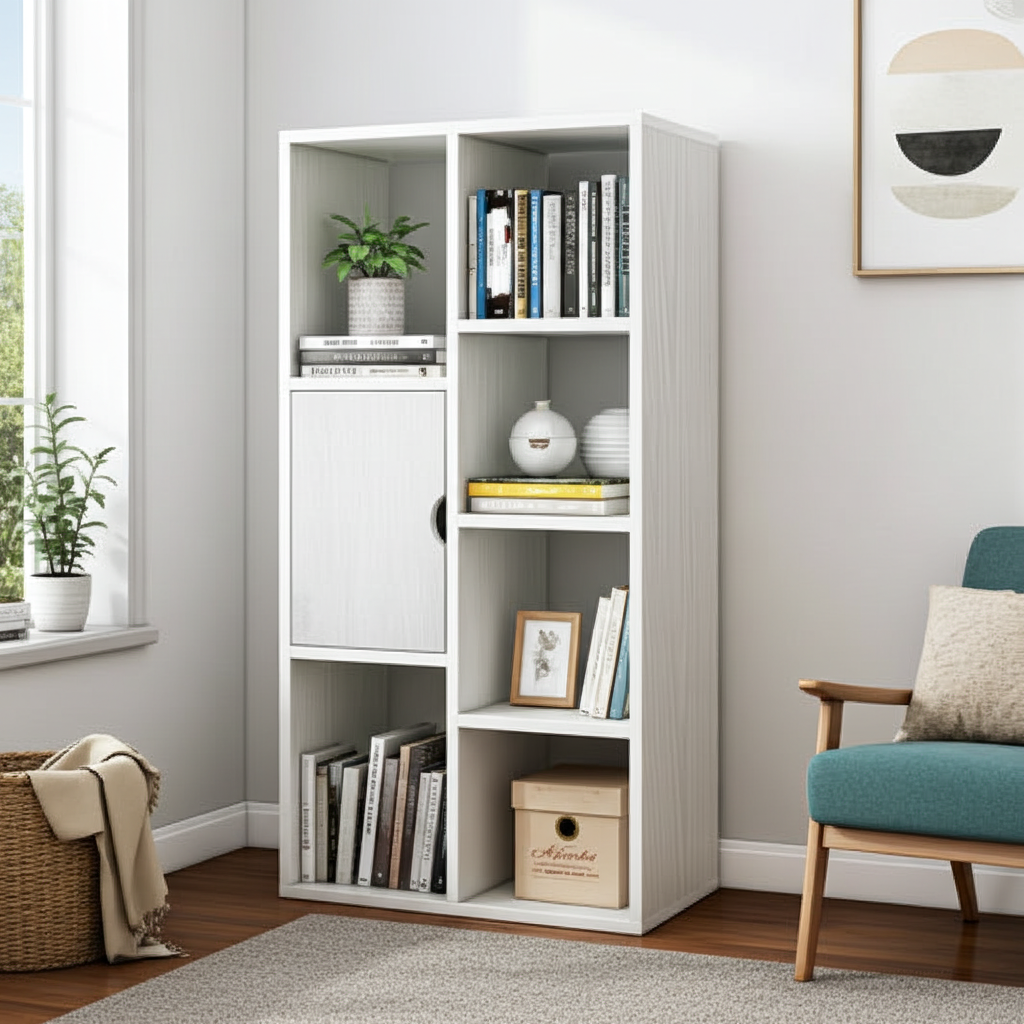 Aura Organizer Bookcase Storage Display Shelf Cabinet Closet (White)