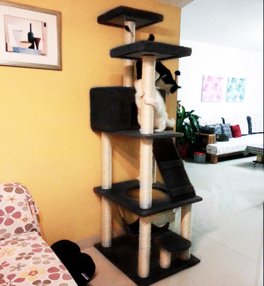 195cm Tall XXL Cat Scratching Post Pole Tower with Hammock (Black) - grandhubs.shop