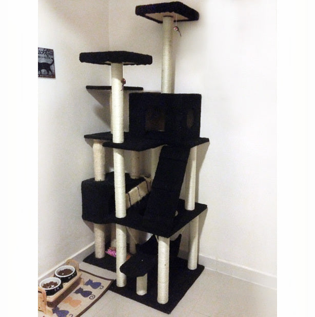 195cm Tall XXL Cat Scratching Post Pole Tower with Hammock (Black) - grandhubs.shop