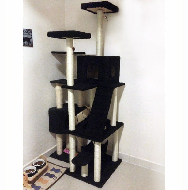 195cm Tall XXL Cat Scratching Post Pole Tower with Hammock (Black) - grandhubs.shop