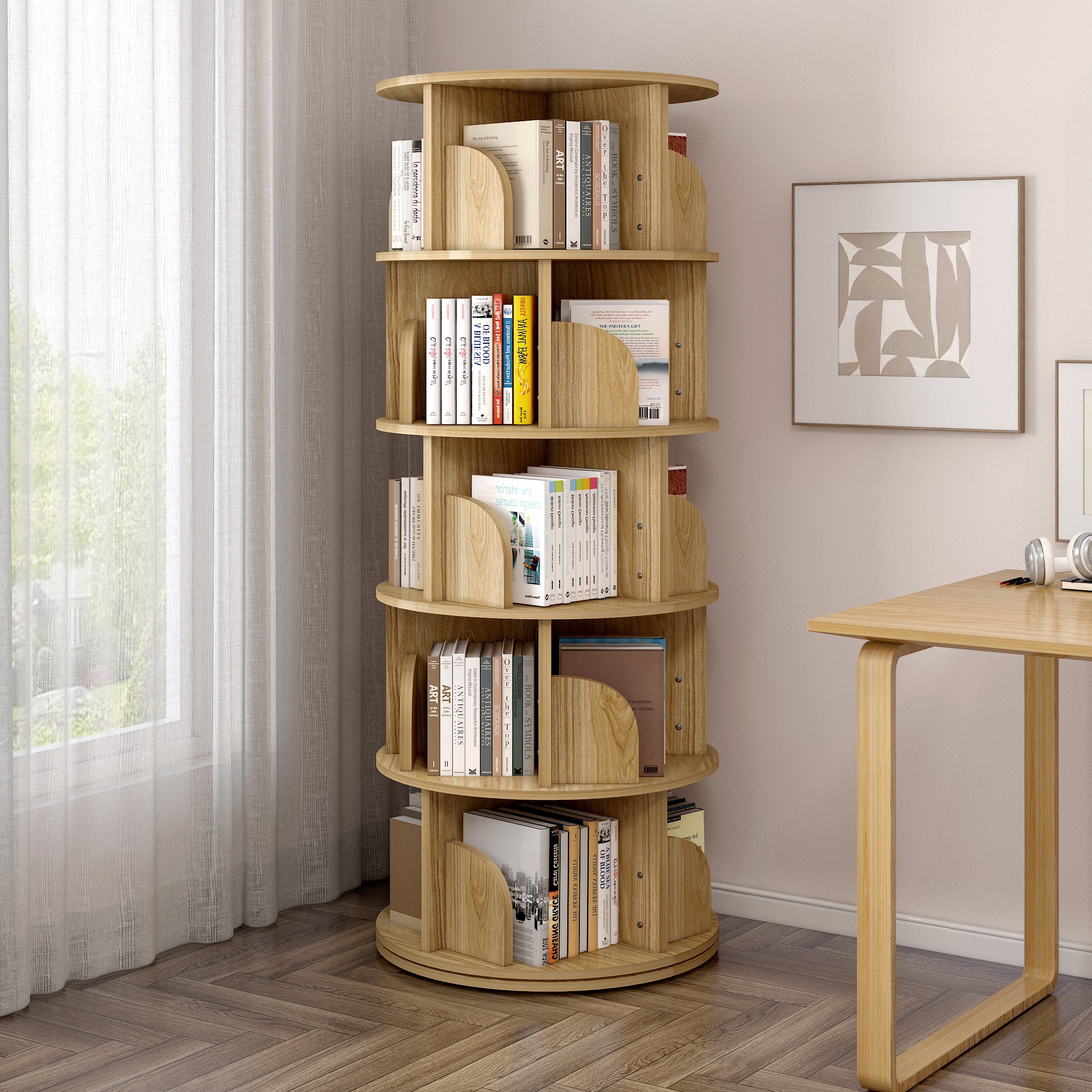 Sanctuary 360-degree Rotating 5 Tier Display Shelf Bookcase Organiser (Oak)