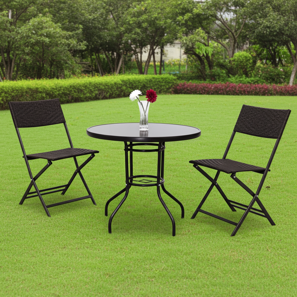 Alfresco 3 Piece Outdoor Setting (2 Rattan Chairs & Round Table)