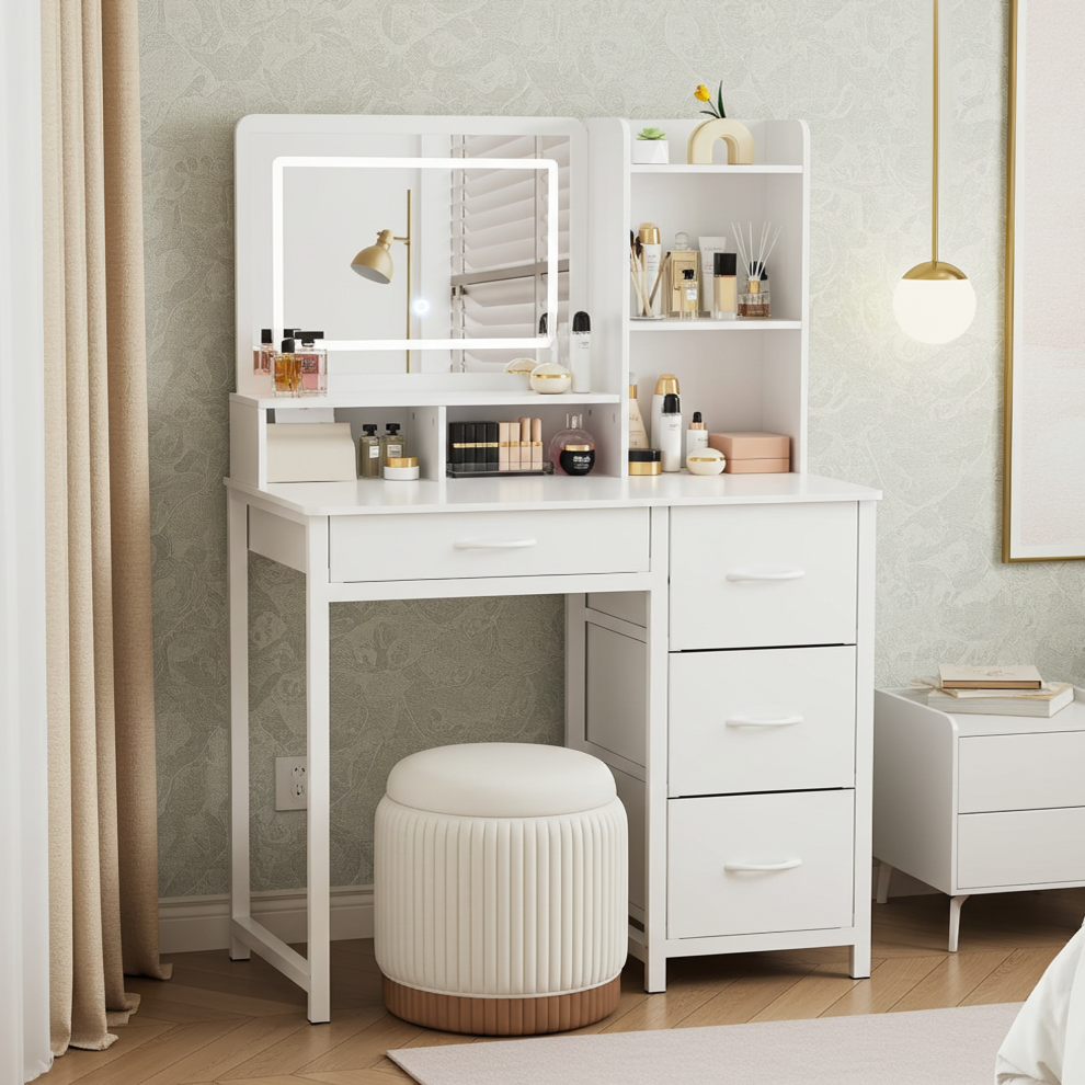 Deluxe LED Mirror Dresser Vanity Dressing Table Desk with Drawers White