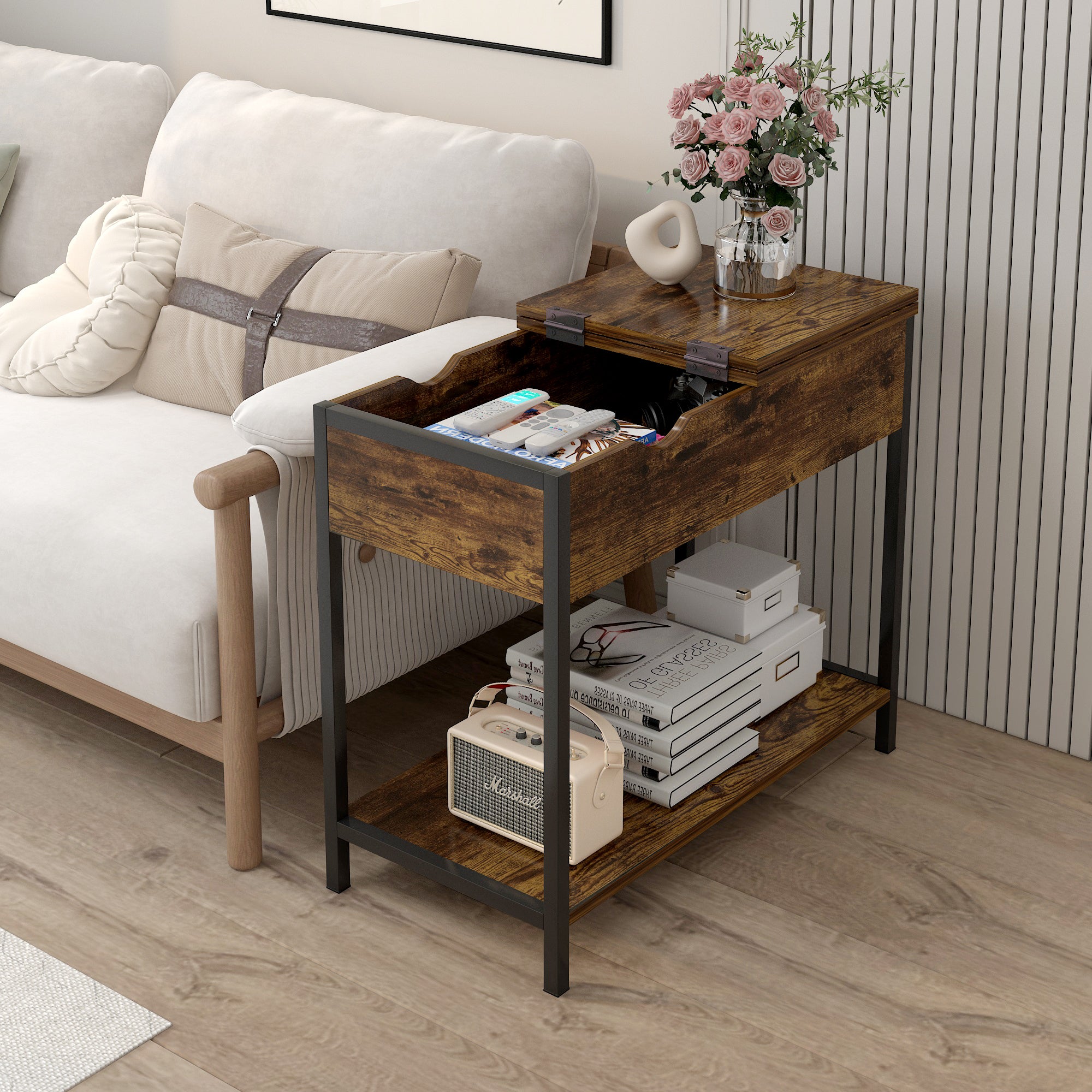 Solara Rustic Versatile Side Console Table Desk with Drawer & Shelf