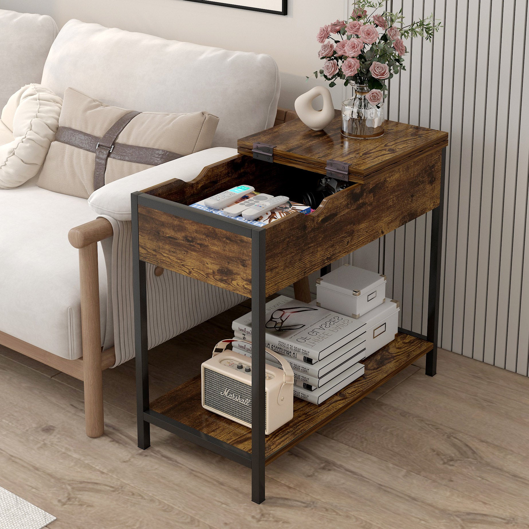 Solara Rustic Versatile Side Console Table Desk with Drawer & Shelf