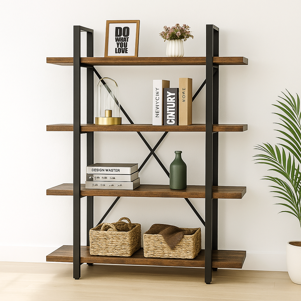 Envision Rustic 4-Tier Bookcase Storage Shelf Organizer