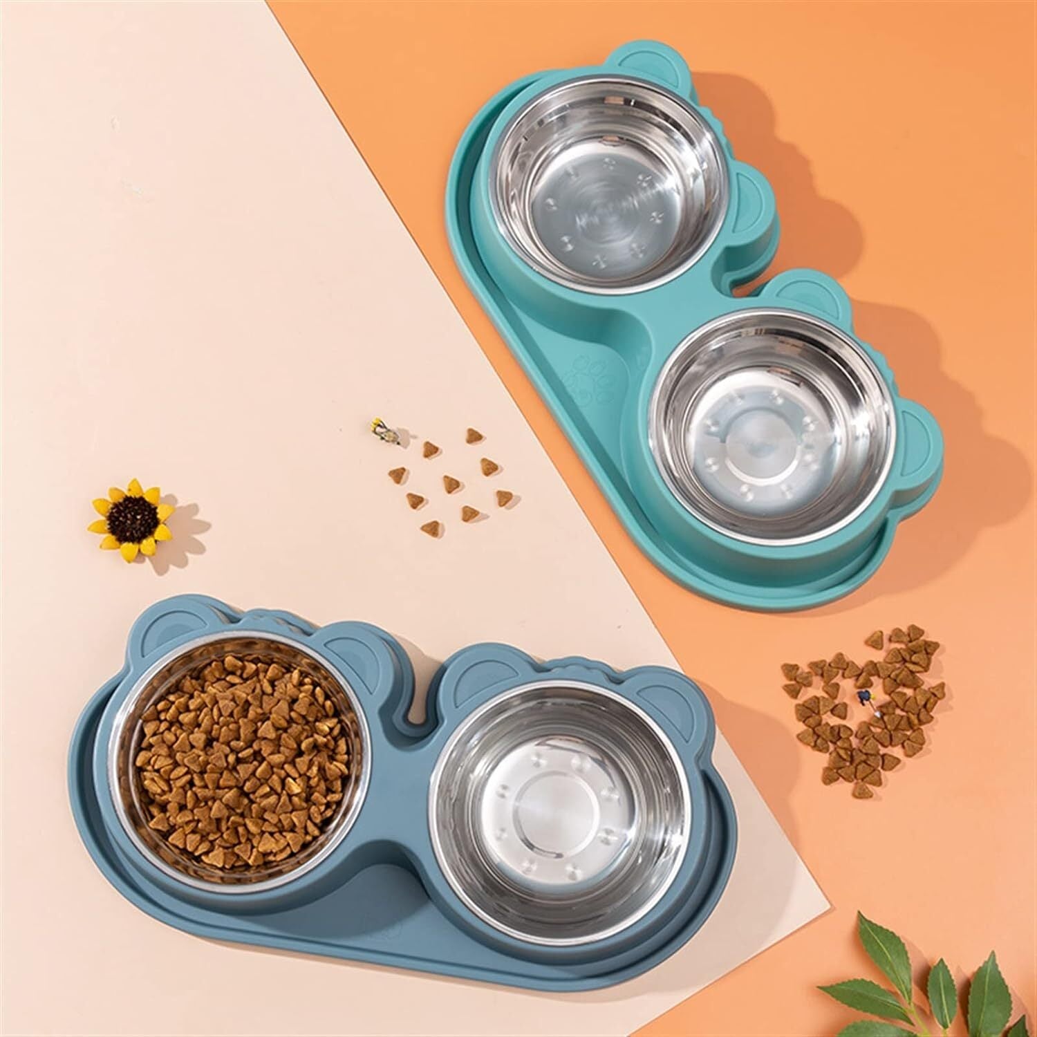 Double Stainless Steel Pet Bowl Cat Dog Feeding Station - grandhubs.shop