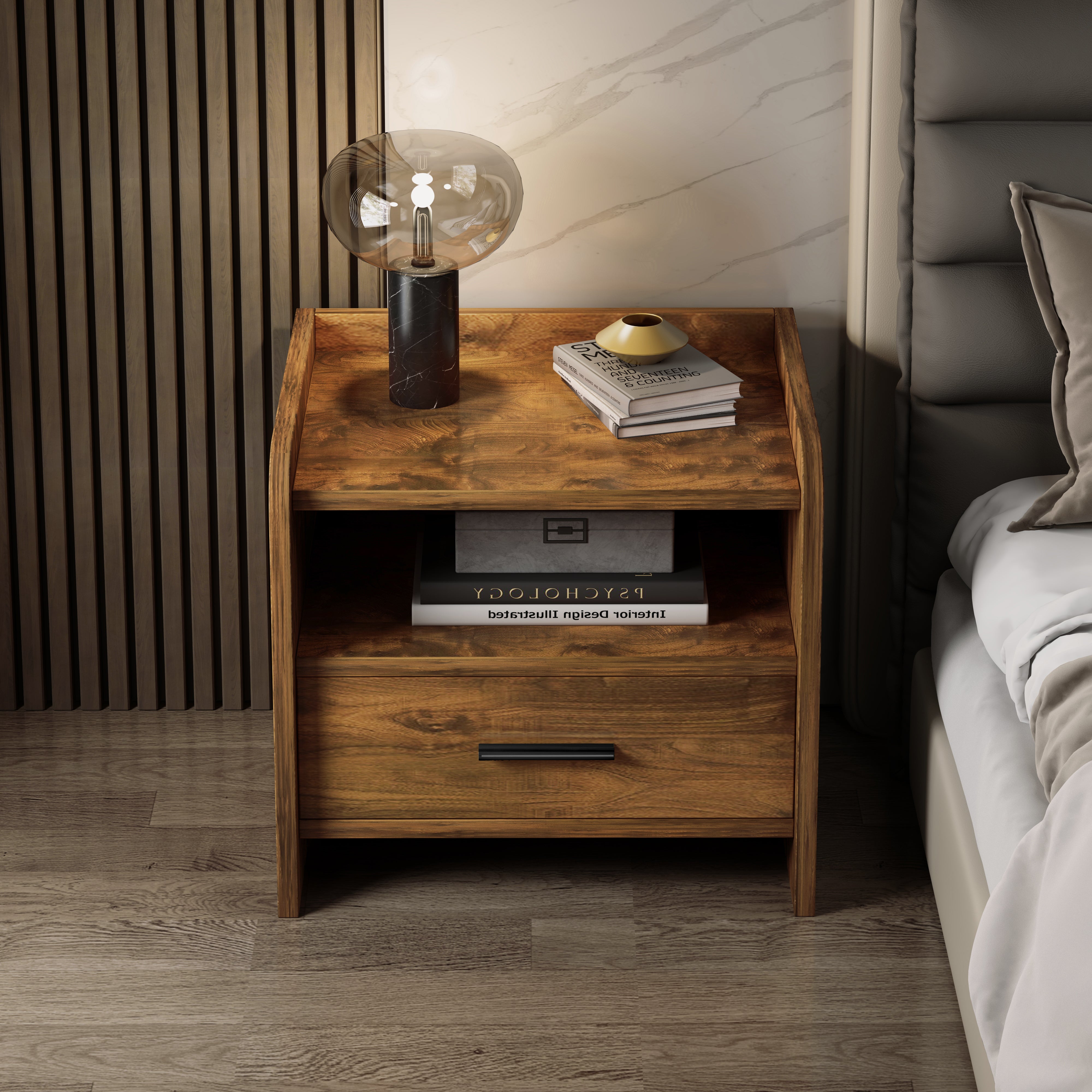 Serene Rustic Wood Bedside Table Nightstand with Drawer