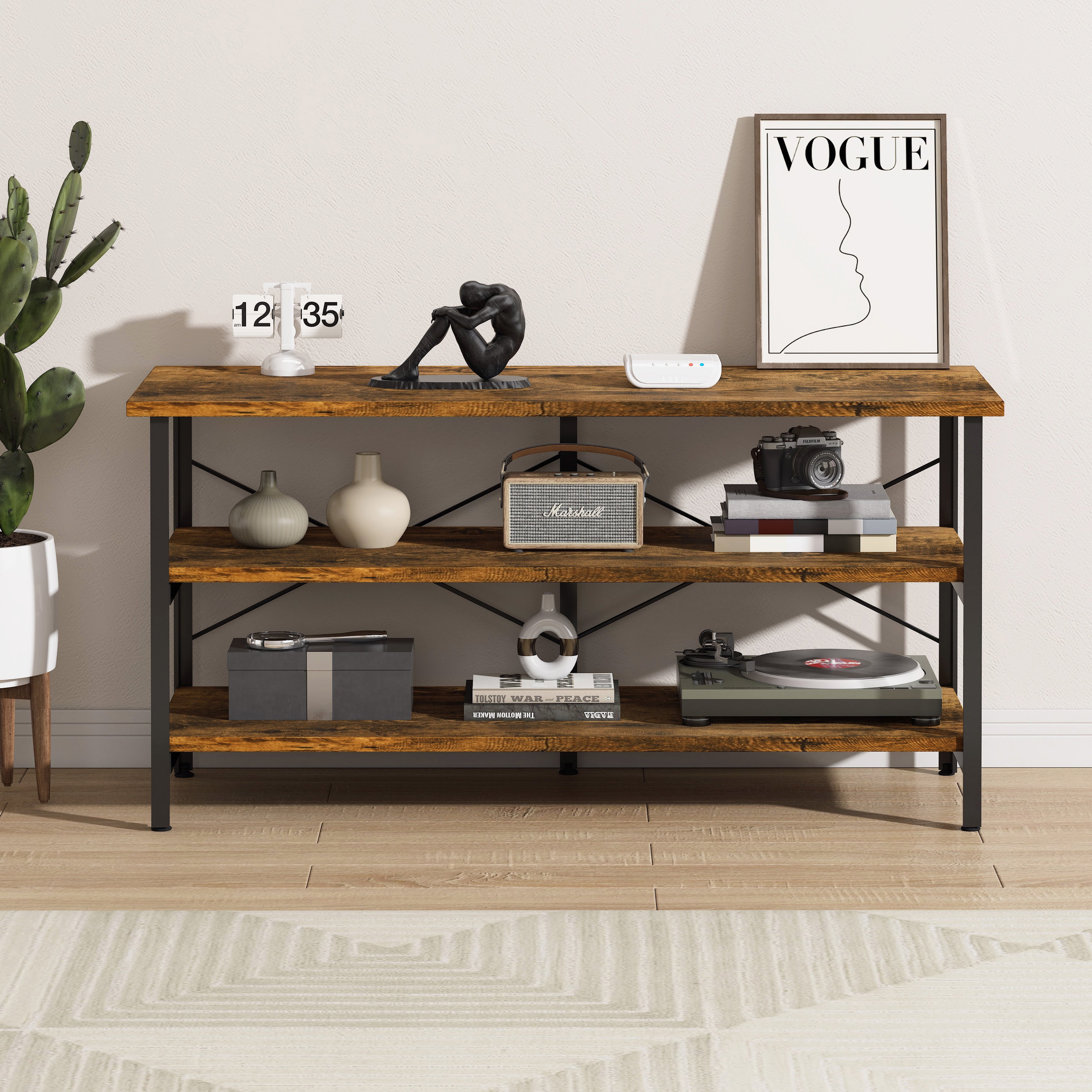 Serenity Rustic Industrial Console Table Bookcase TV Stand Storage Shelf Unit