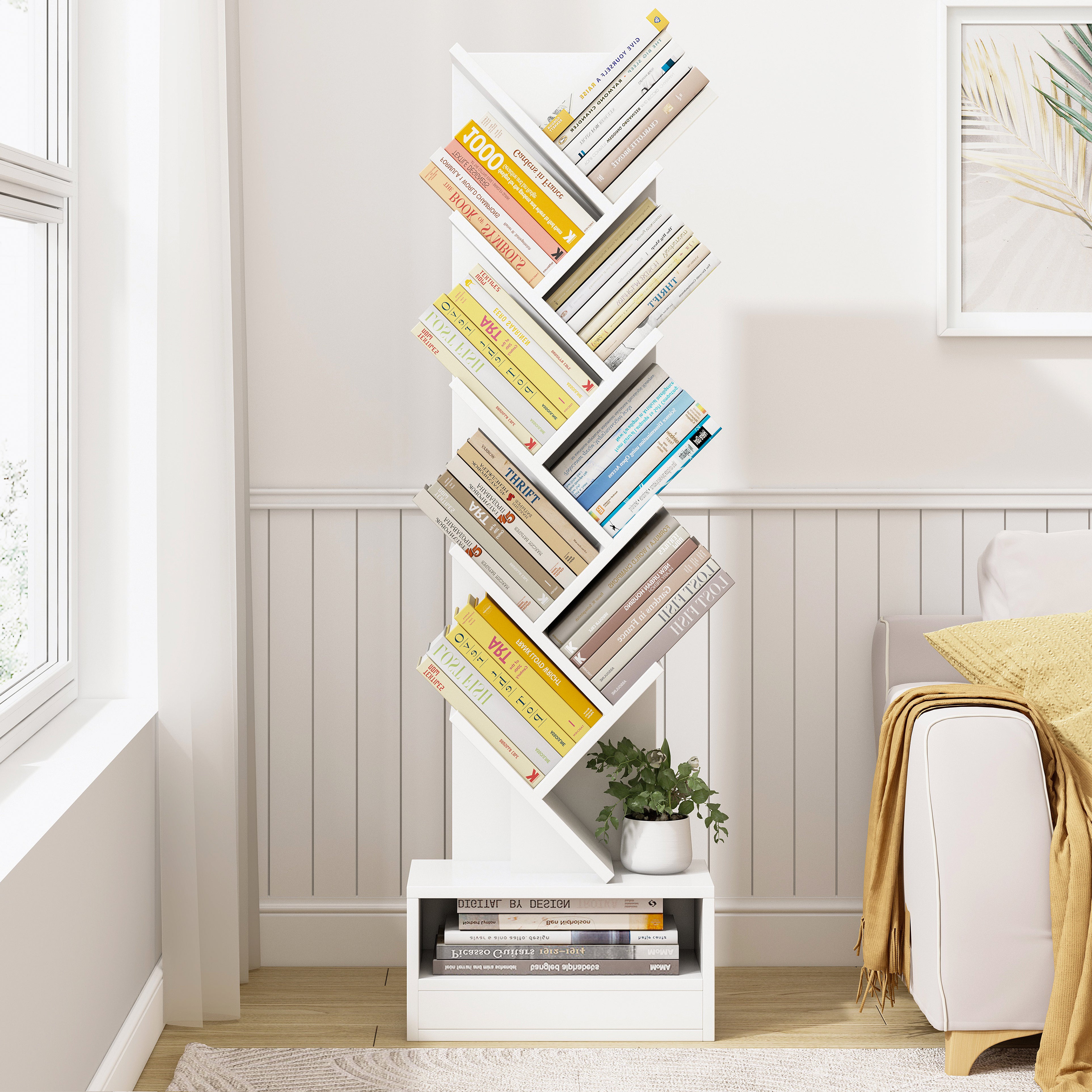 Resort Bookshelf Display Cabinet Shelf Bookcase Organizer (White)