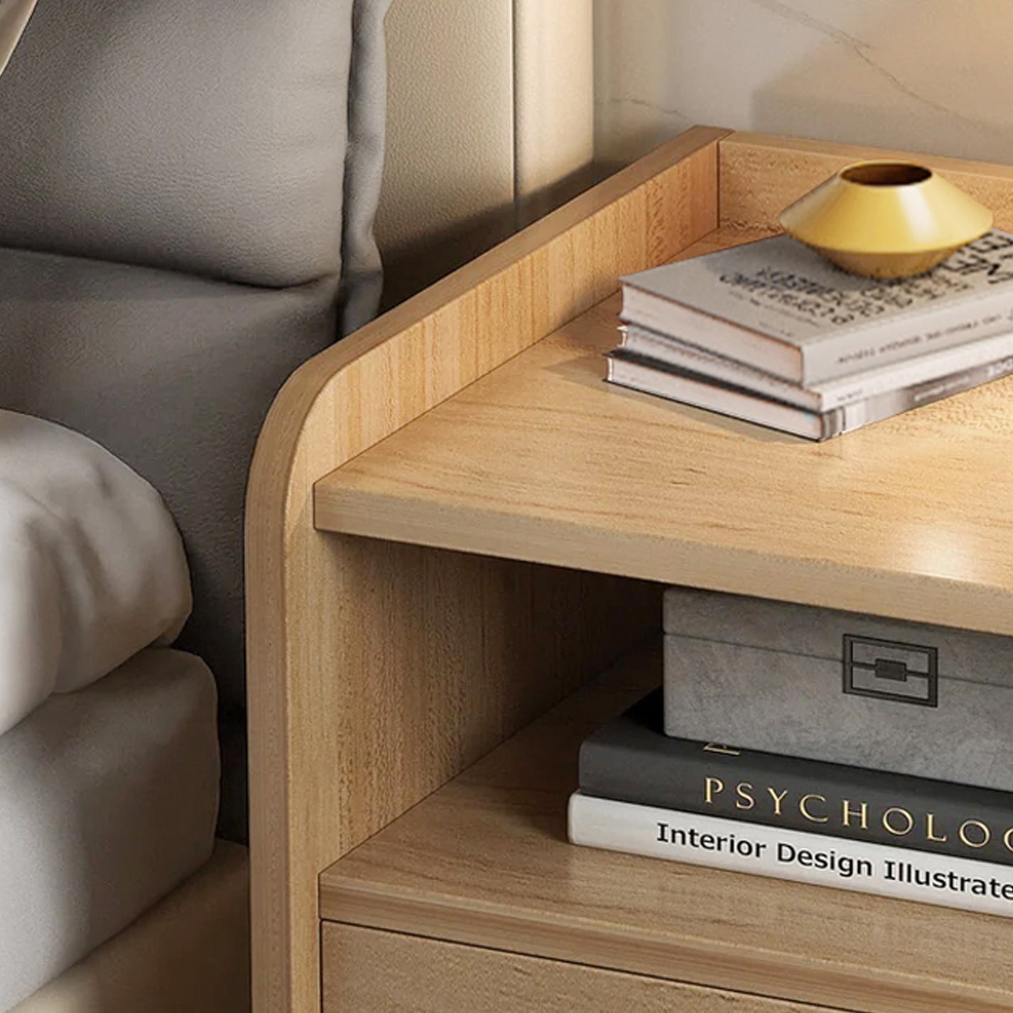 Serene Bedside Table Nightstand with Drawer (Oak)