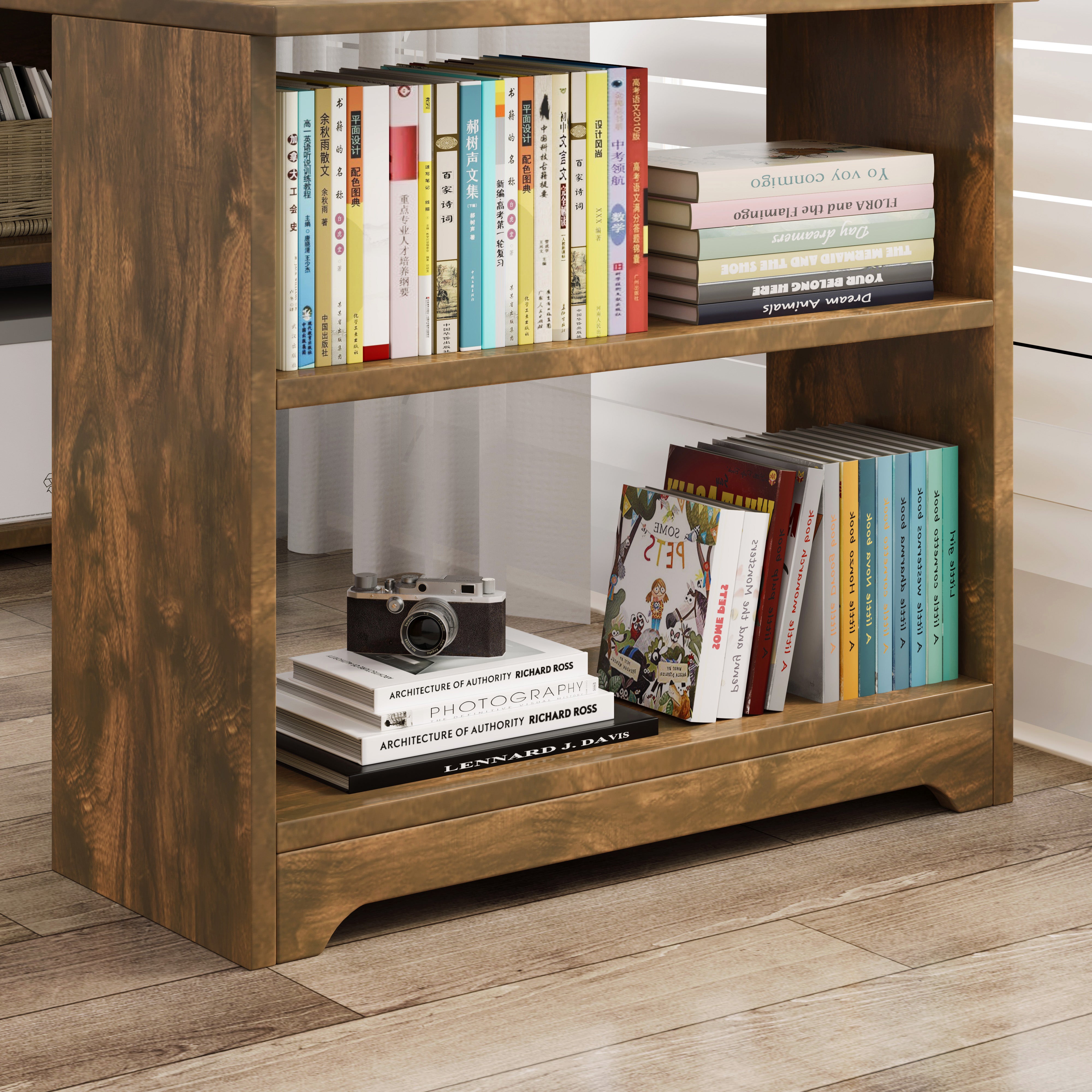 Varossa's Organizer Combination Workstation Computer Desk with 6 Storage Shelves (Rustic Wood)