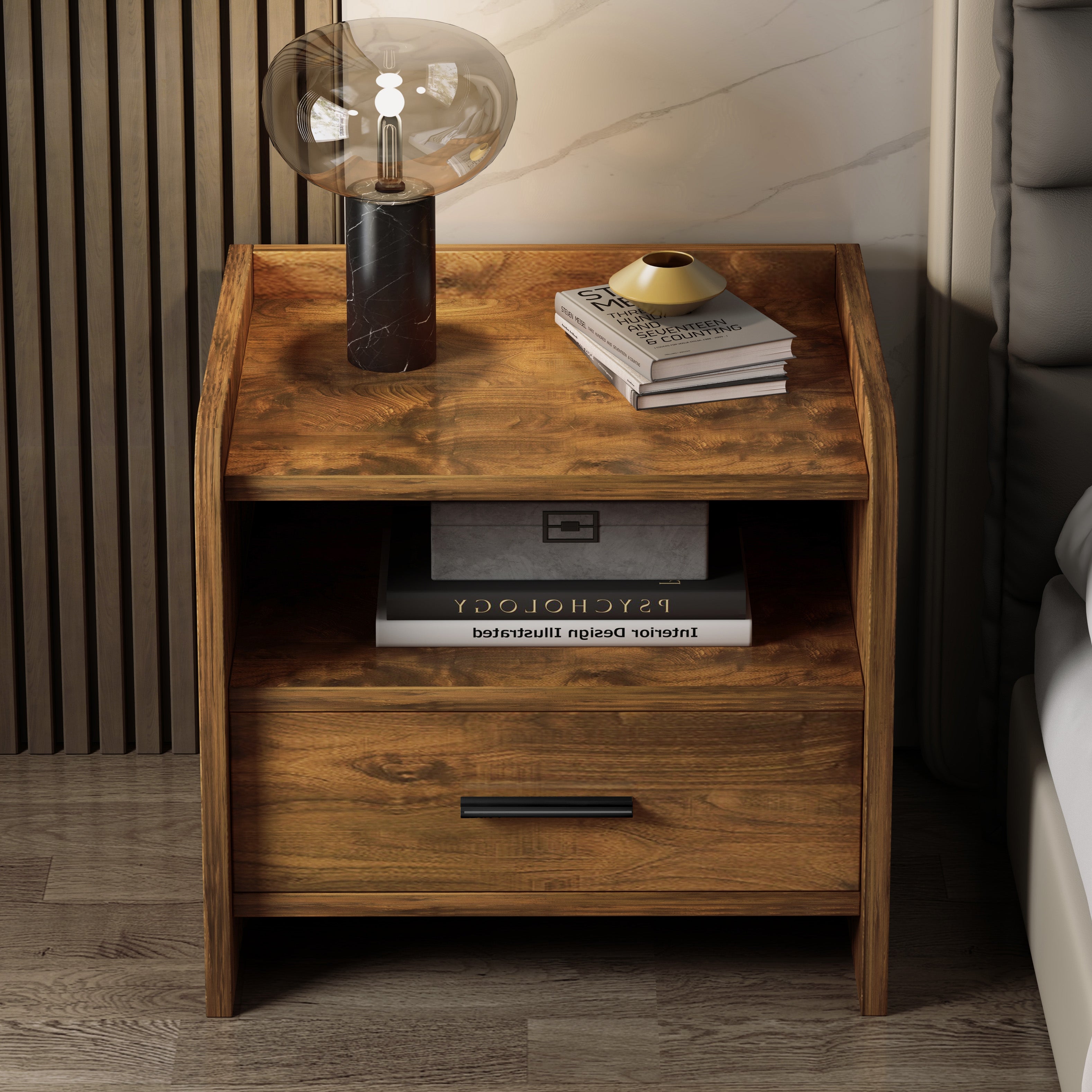 Serene Rustic Wood Bedside Table Nightstand with Drawer