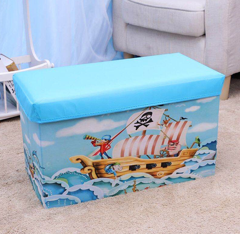 Large Toy Box Foldable Storage Stool (Blue Pirate) - grandhubs.shop