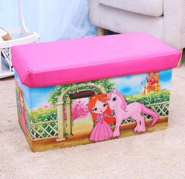 Large Toy Box Foldable Storage Stool (Pink Princess) - grandhubs.shop