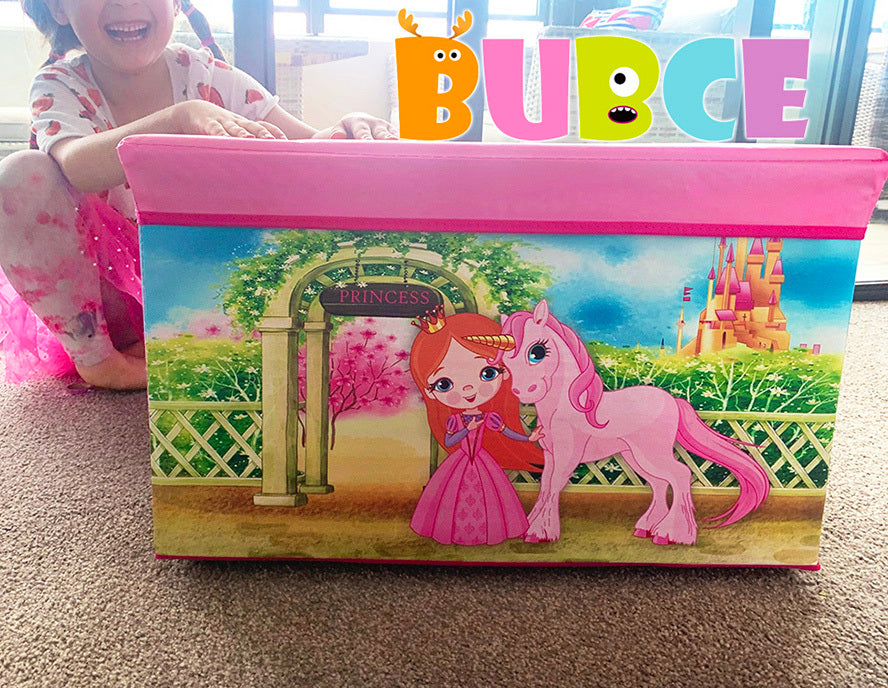 Large Toy Box Foldable Storage Stool (Pink Princess) - grandhubs.shop