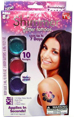 Shimmer Glitter Temporary Tattoos Party Art Kit with Brush - grandhubs.shop