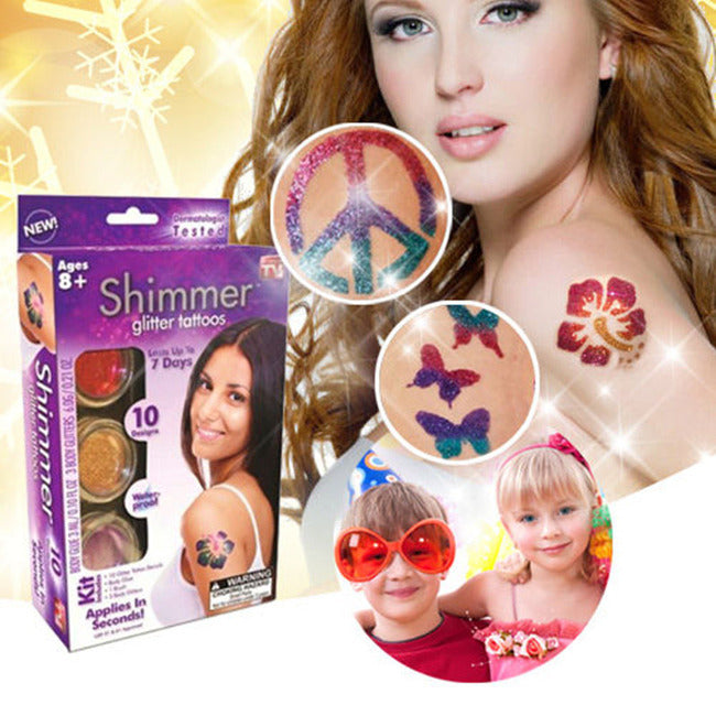 Shimmer Glitter Temporary Tattoos Party Art Kit with Brush - grandhubs.shop