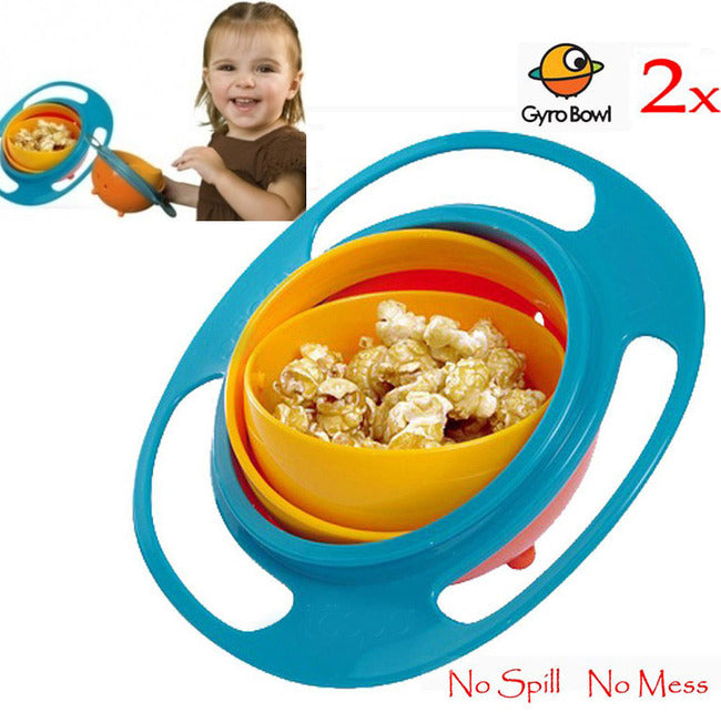 2 x No Spill Gyro Bowl Spill-Proof Rotating Snack Container for Kids - grandhubs.shop