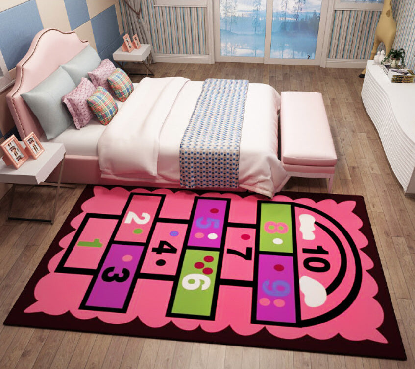 Pink Hopscotch Girls Bedroom Floor Rug Baby Kids Play Mat (160 x 100) - grandhubs.shop