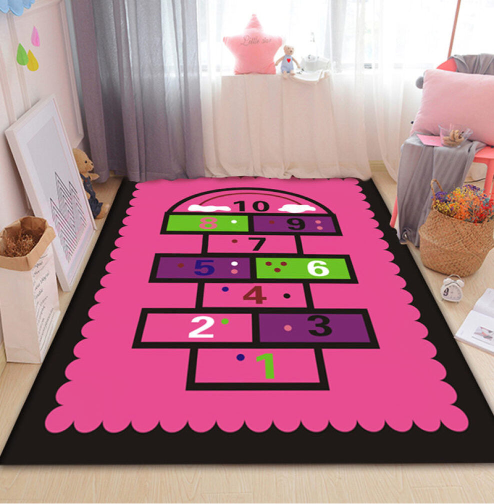 Pink Hopscotch Girls Bedroom Floor Rug Baby Kids Play Mat (160 x 100) - grandhubs.shop