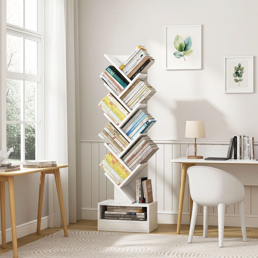 Resort Bookshelf Display Cabinet Shelf Bookcase Organizer (White)